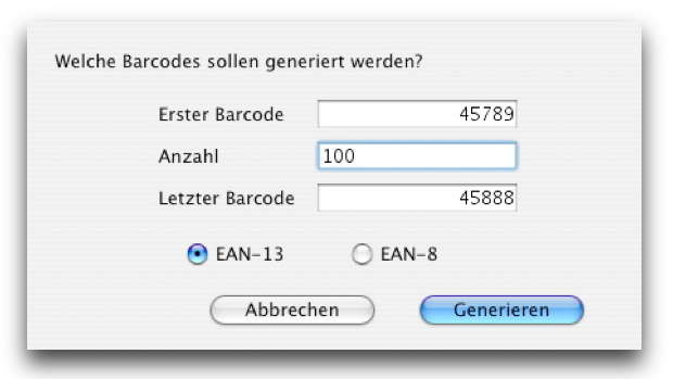 Voreinstellungen Barcode generieren